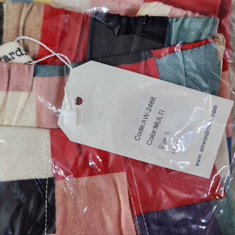 NWT sm wardrobe New York Crazy Clash Colorful Patchwork Wide Leg Women's Large - Picture 3 of 3